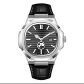 Globe Traveller Noir — Silver Case, Black Dial, Black Leather Strap