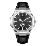 Globe Traveller Noir — Silver Case, Black Dial, Black Leather Strap