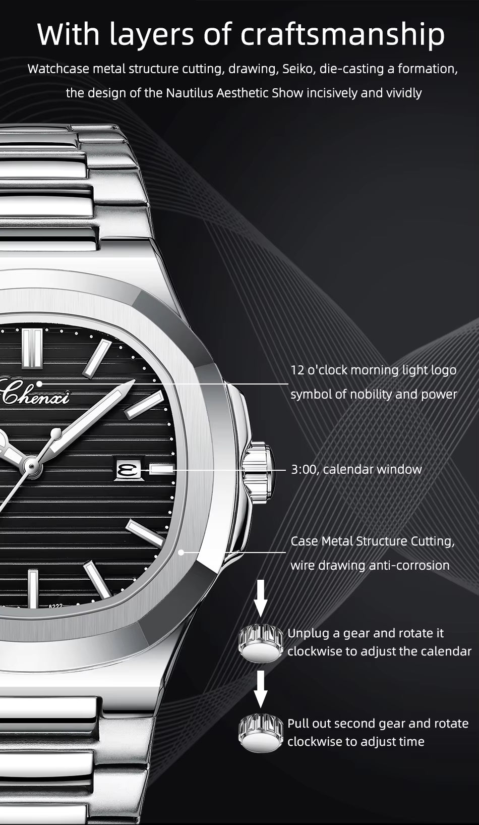 Globe Traveller Arabic — Silver Case, Black Dial, Arabic Numeral Dial, Steel Bracelet