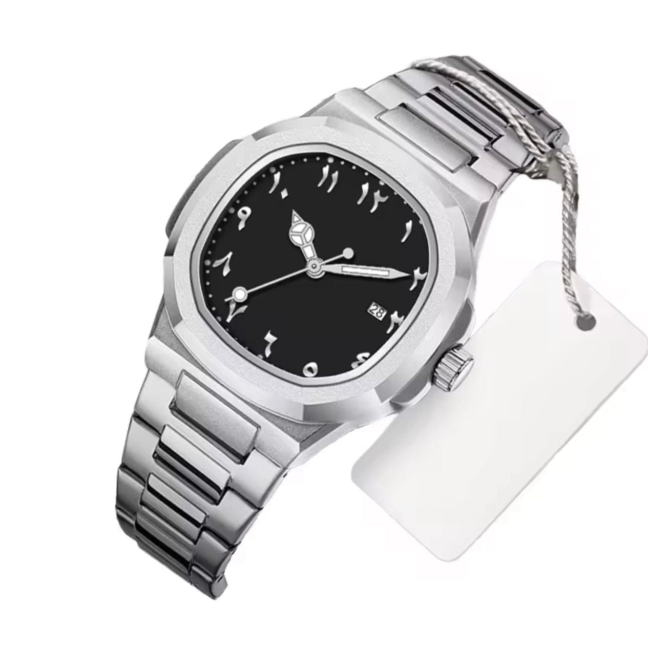 Globe Traveller Arabic — Silver Case, Black Dial, Arabic Numeral Dial, Steel Bracelet