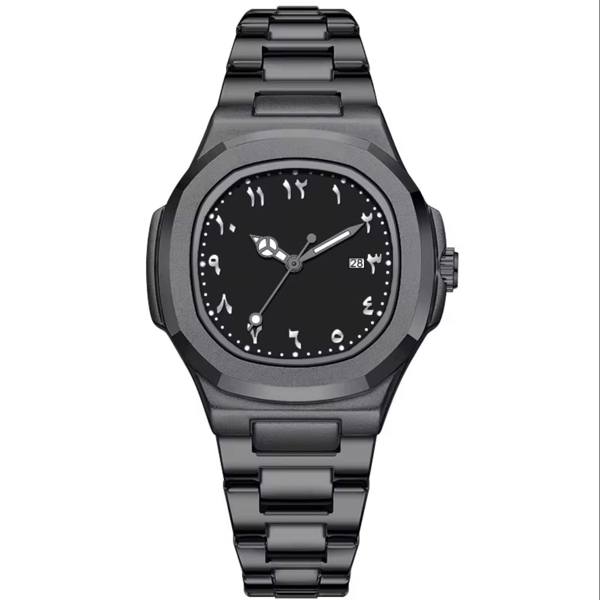 Globe Traveller Arabic — Full Black Edition, Arabic Numeral Dial, Steel Bracelet